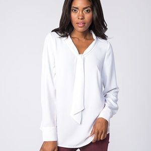 Kensie white pussy bow long sleeve top blouse med
